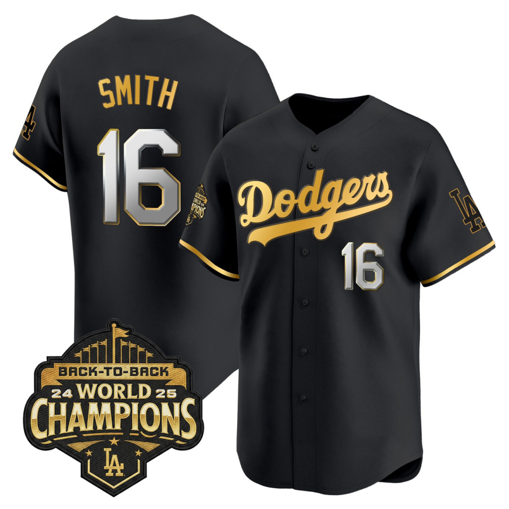 Los Angeles Dodgers Black Gold 2025 Back-To-Back World Series Baseball Jerseys