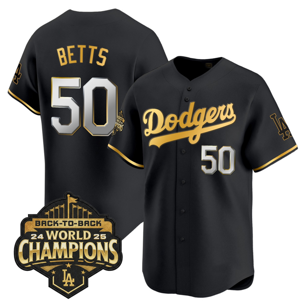 Los Angeles Dodgers Black Gold 2025 Back-To-Back World Series Baseball Jerseys