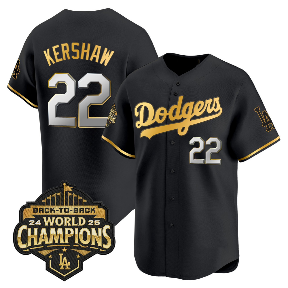 Los Angeles Dodgers Black Gold 2025 Back-To-Back World Series Baseball Jerseys