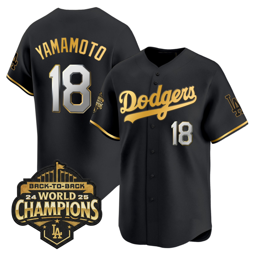 Los Angeles Dodgers Black Gold 2025 Back-To-Back World Series Baseball Jerseys