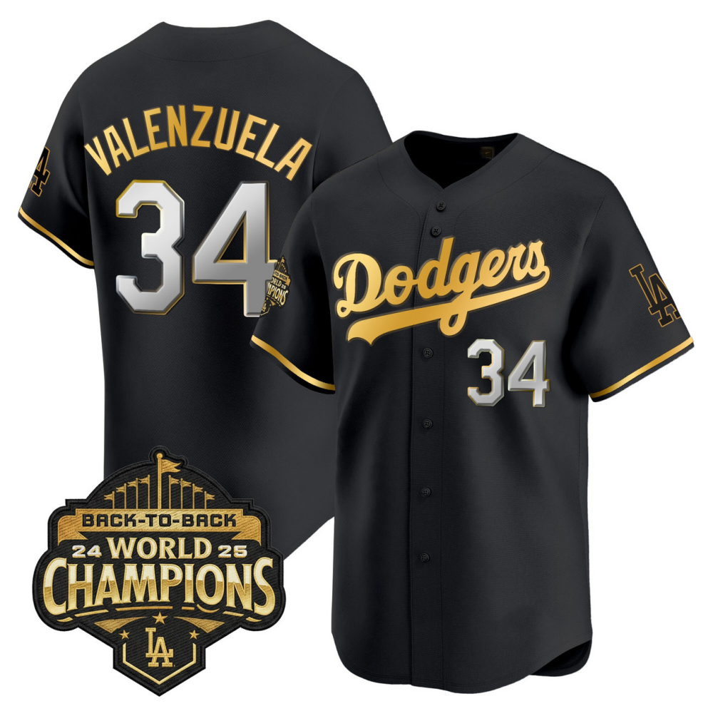 Los Angeles Dodgers Black Gold 2025 Back-To-Back World Series Baseball Jerseys