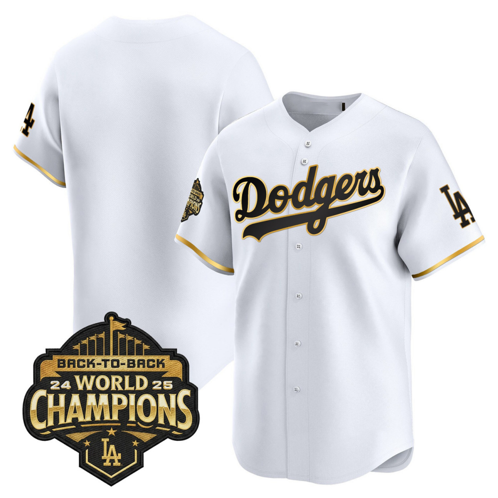 Los Angeles Dodgers White Gold 2025 Back-To-Back World Series Baseball Jerseys