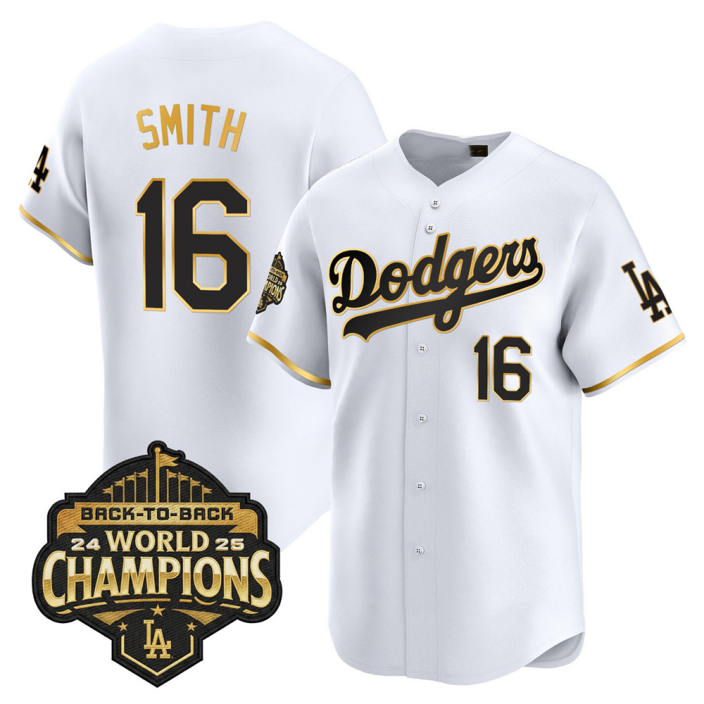 Los Angeles Dodgers White Gold 2025 Back-To-Back World Series Baseball Jerseys