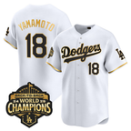 Los Angeles Dodgers White Gold 2025 Back-To-Back World Series Baseball Jerseys