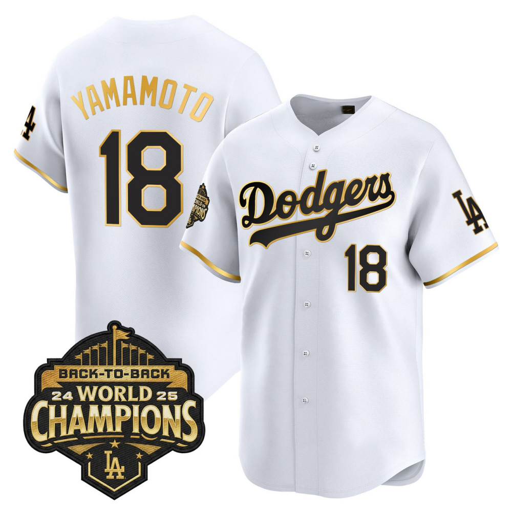 Los Angeles Dodgers White Gold 2025 Back-To-Back World Series Baseball Jerseys