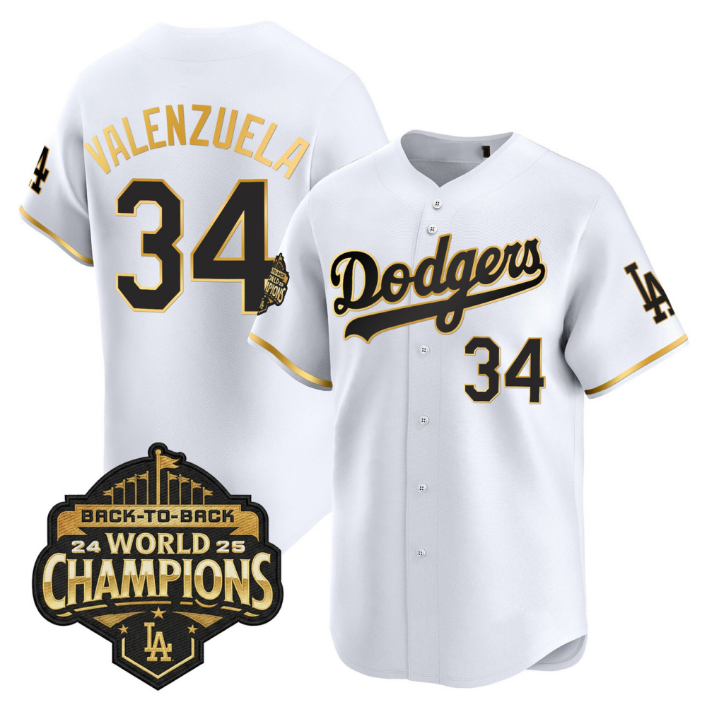 Los Angeles Dodgers White Gold 2025 Back-To-Back World Series Baseball Jerseys