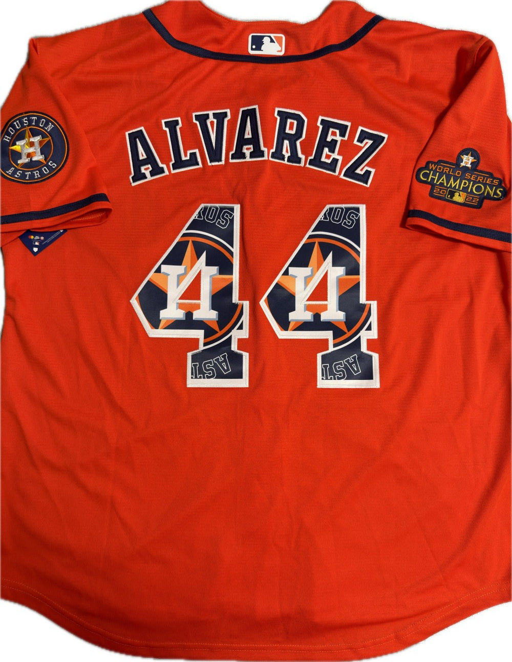 Men's Houston Astros #44 Yordan Alvarez Orange Team Logo Fashion Stitched 2022 World Series Champions Patch Baseball Jerseys