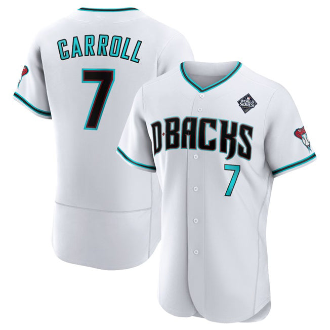Arizona Diamondbacks #7 Corbin Carroll White MAROU 2023 World Series Flex Base Stitched Jersey