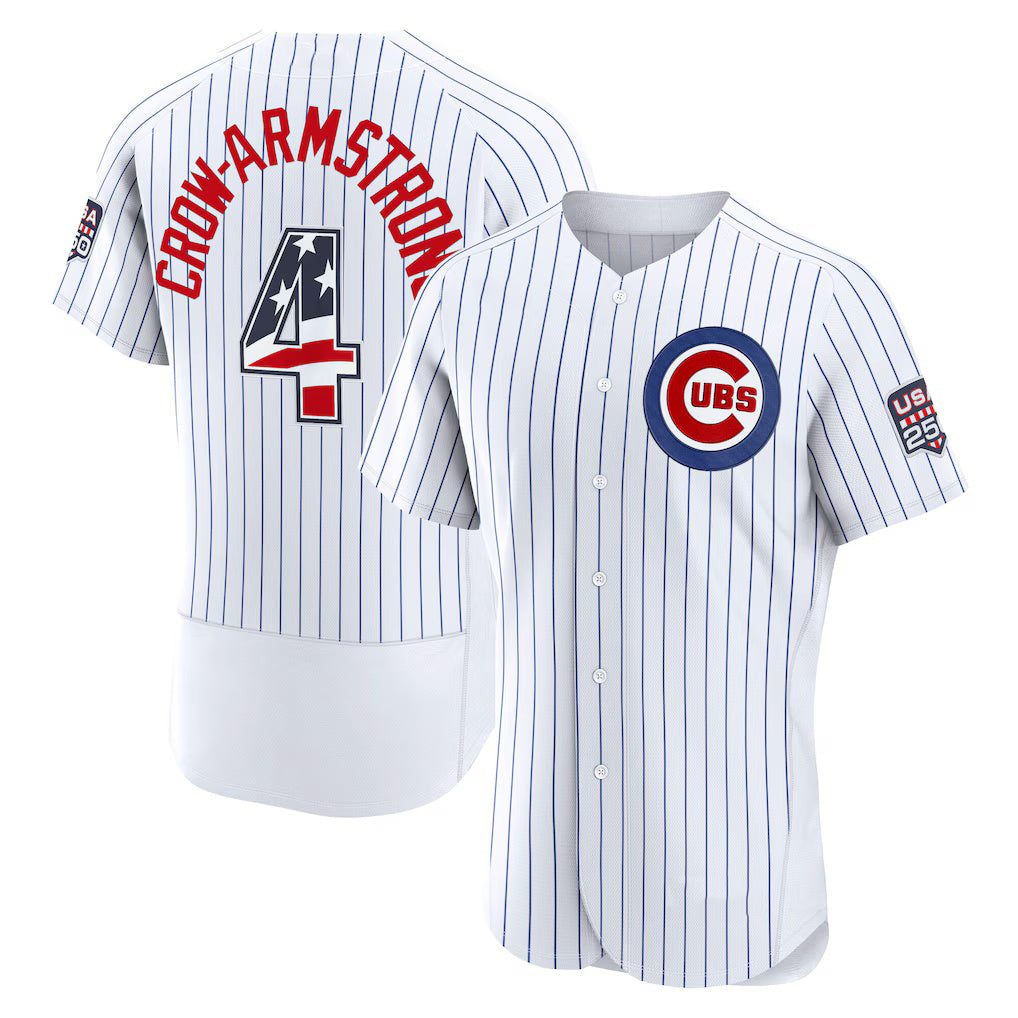 Chicago Cubs #4 Pete Crow-Armstrong USA 250 Fourth of July Home Authentic Jersey - White Puhics