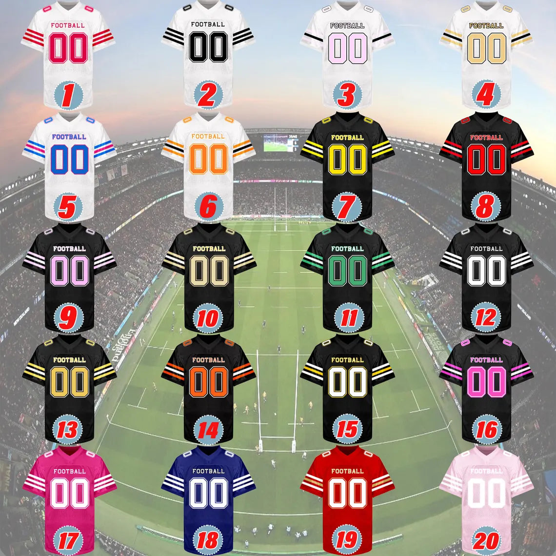 Custom Football Jersey Personalized Stitched Name Number Team Logo Game Training Shirt Fan Gift for Men Women Youth Sports Uniform