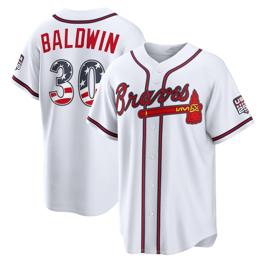 Atlanta Braves #30 Drake Baldwin USA 250 Fourth of July Home Stadium Jersey - White Puhics