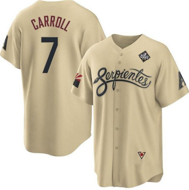 Arizona Diamondbacks #7 Corbin Carroll Gold MAROU 2023 World Series City Connect Cool Base Stitched Jersey