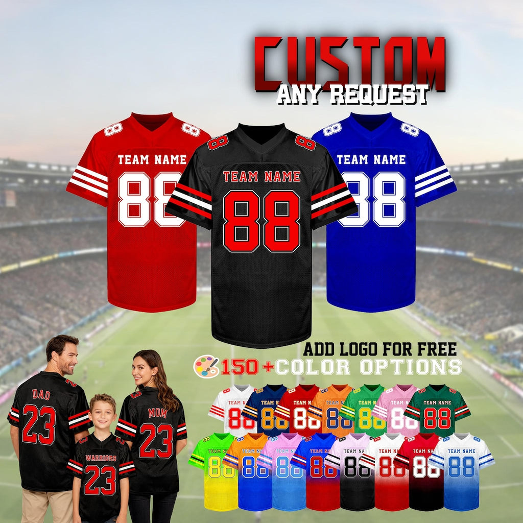 Custom Football Jersey Personalized Stitched Name Number Team Logo Game Customize Football Mesh Shirt Fan Gift for Men Women Youth Sports