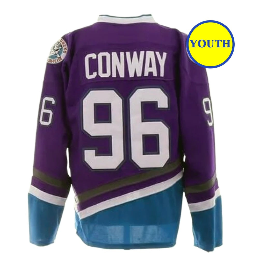The Mighty Ducks Movie Hockey Jersey #96 Charlie Conway Purple Color Kids Size