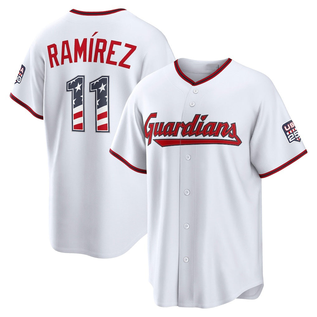 Cleveland Guardians #11 Jos¡§| Ram¡§arez USA 250 Fourth of July Home Stadium Jersey - White Puhics
