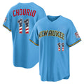 Milwaukee Brewers #11 Jackson Chourio USA 250 Fourth of July Road Stadium Jersey - Light Blue Puhics