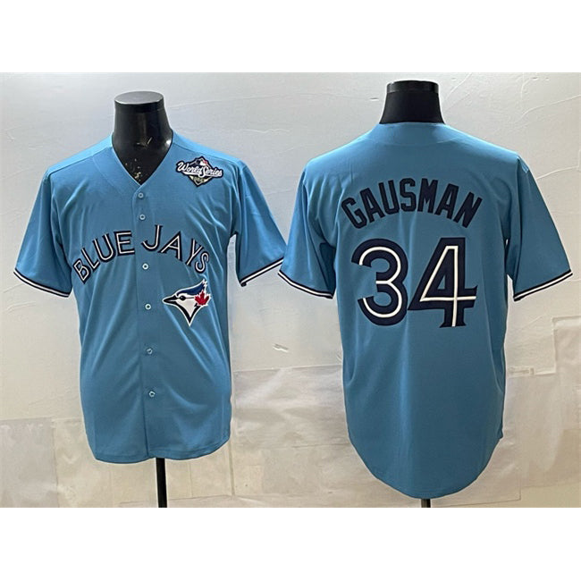 Toronto Blue Jays #34 Kevin Gausman Blue MAROU 2025 World Series Cool Base Stitched Jersey