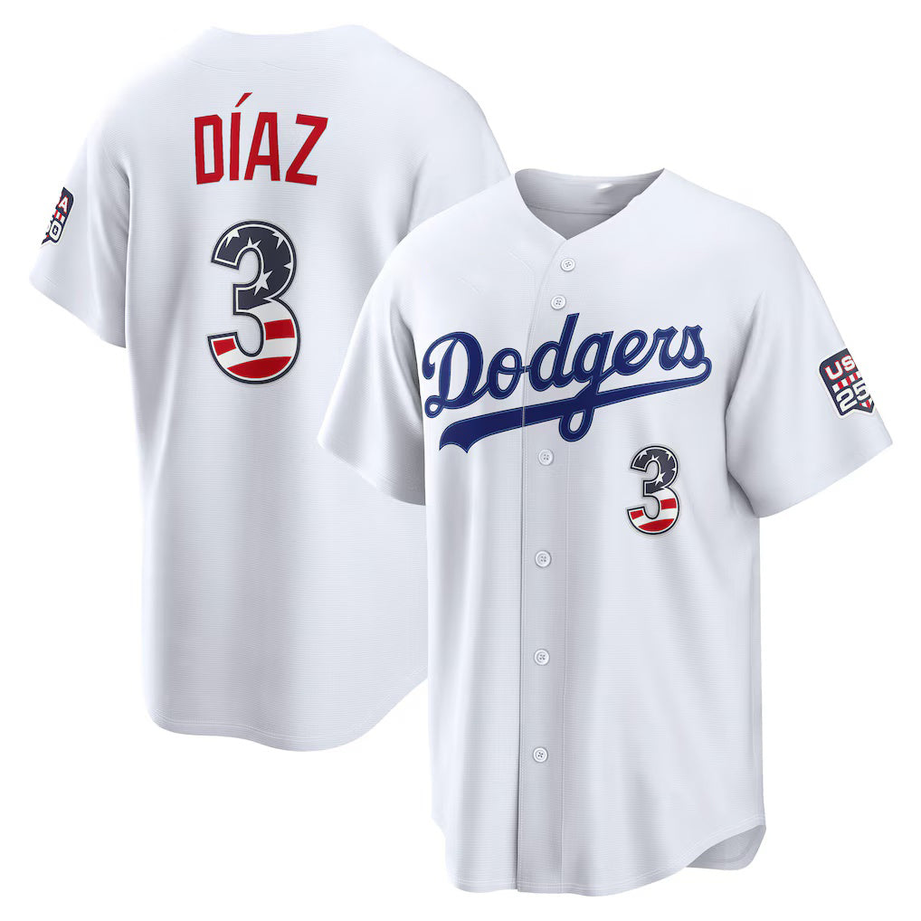 Los Angeles Dodgers #3 Edwin D¡§aaz USA 250 Fourth of July Home Stadium Jersey - White Puhics
