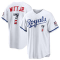 Kansas City Royals #7 Bobby Witt Jr. USA 250 Fourth of July Home Stadium Jersey - White Puhics