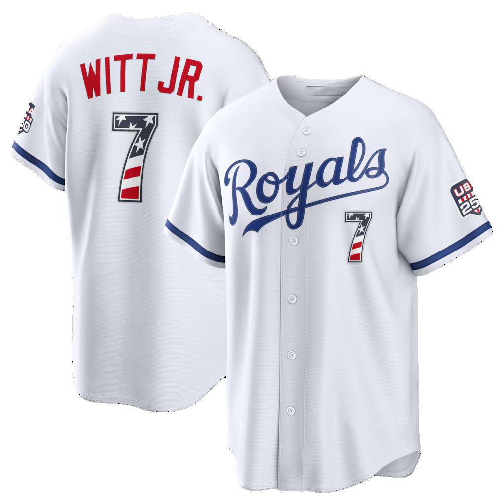 Kansas City Royals #7 Bobby Witt Jr. USA 250 Fourth of July Home Stadium Jersey - White Puhics