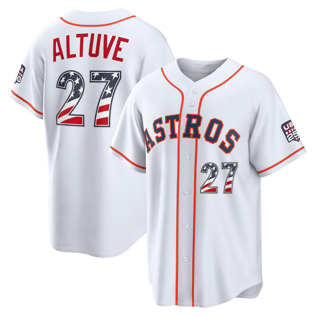 Houston Astros #27 Jose Altuve USA 250 Fourth of July Home Stadium Jersey - White Puhics