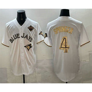 Toronto Blue Jays #4 George Springer White Gold MAROU 2025 American League Champions Limited Stitched Jersey