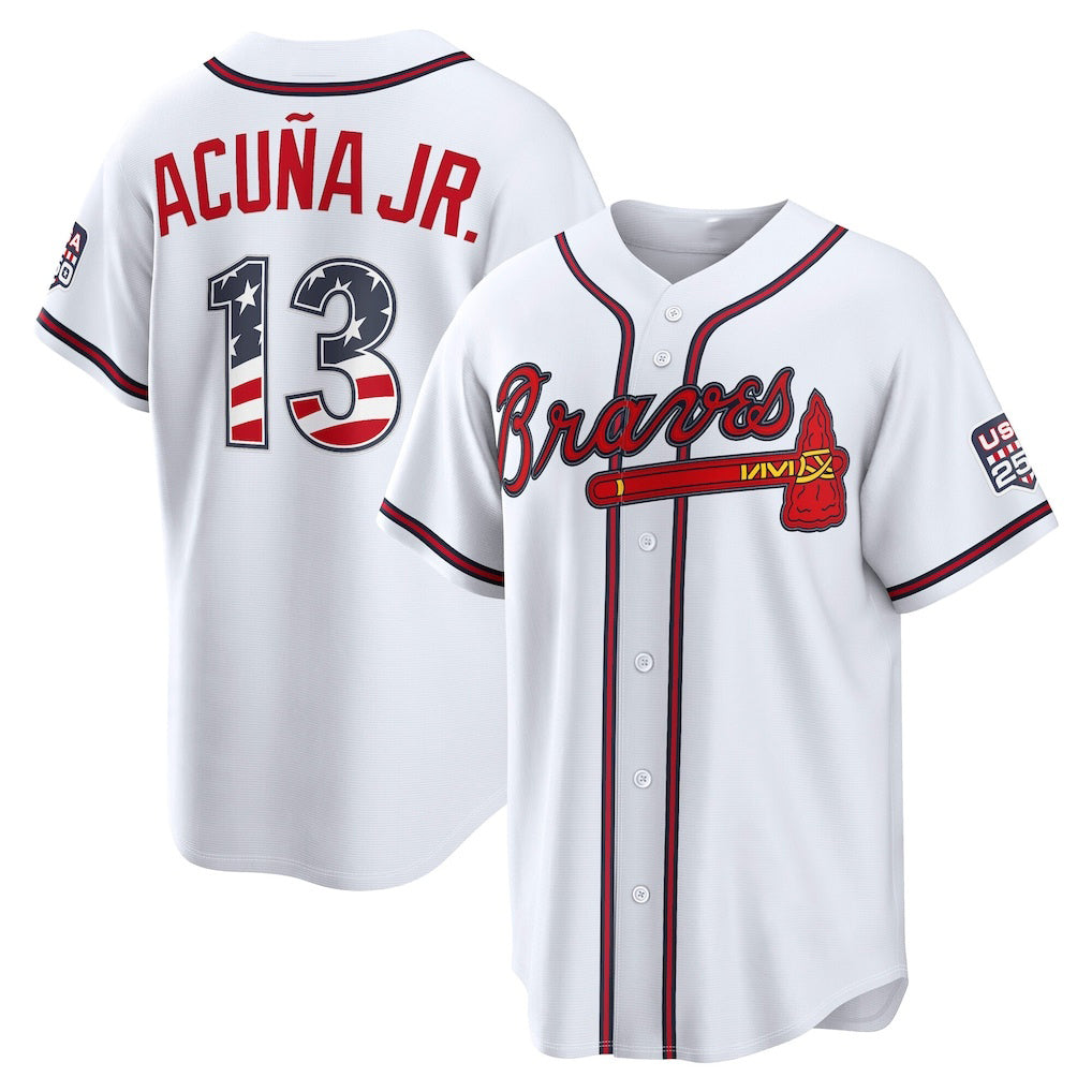 Atlanta Braves #13 Puhicsld Acu?a Jr. USA 250 Fourth of July Home Stadium Jersey - White Puhics