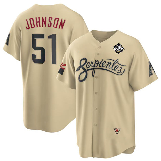 Arizona Diamondbacks #51 Randy Johnson Gold MAROU 2023 World Series City Connect Cool Base Stitched Jersey