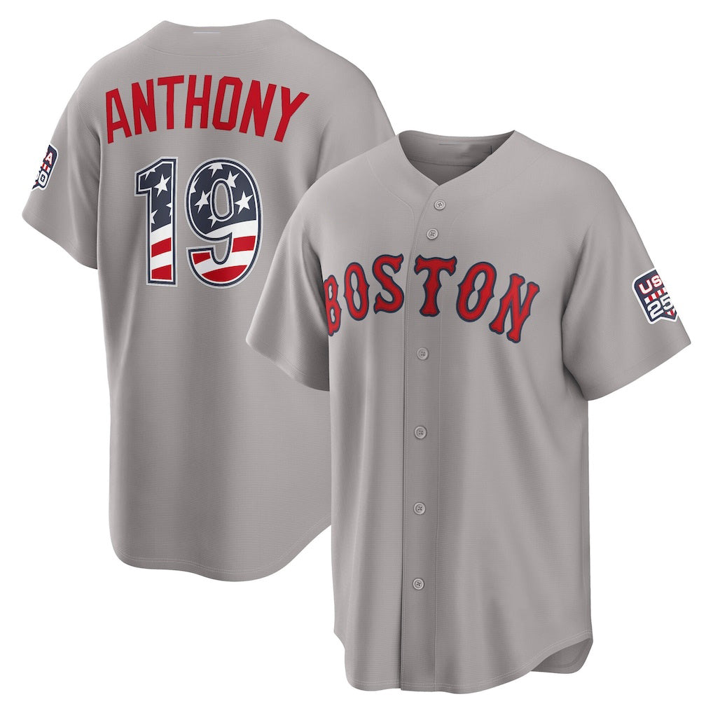 Boston Red Sox #19 Roman Anthony USA 250 Fourth of July Road Stadium Jersey - Gray Puhics