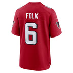 A.Falcons #6 Nick Folk Red Team Game Jersey