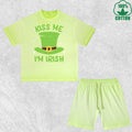 Kiss Me Im Irish Printed Dirty Wash T-Shirt Shorts Set Multicolor Combo Loose Trendy Fashionable 100%Cotton Short Value Pack