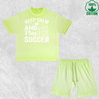 Keep Calm Soccer Printed Dirty Wash T-Shirt Shorts Set Multicolor Combo Loose Trendy Fashionable 100%Cotton