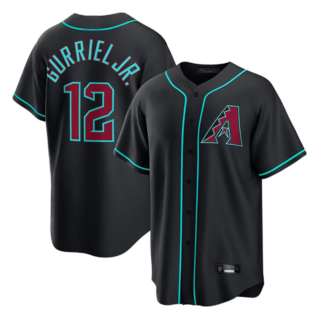 Arizona Diamondbacks #12 Lourdes Gurriel Jr Player Black Fashion Out Home Game Stitched Baseball Jersey
