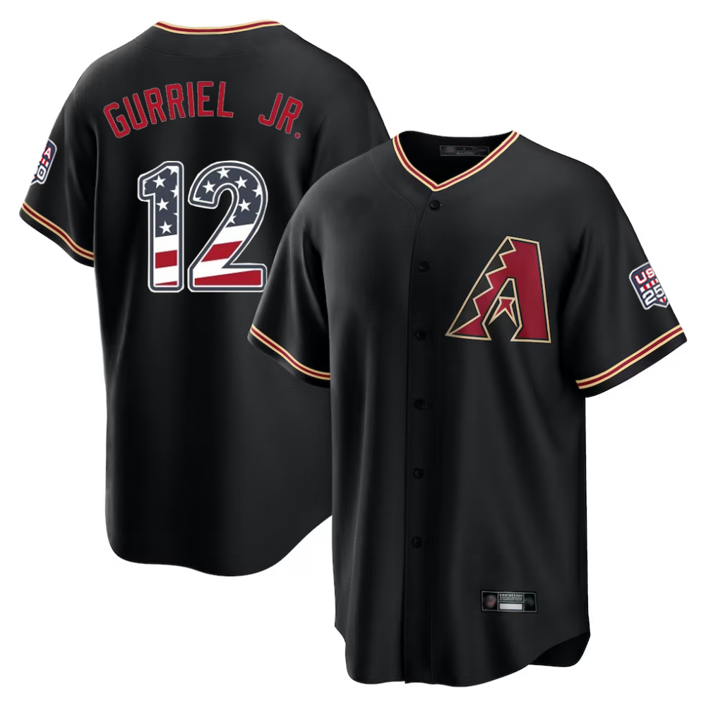 Arizona Diamondbacks #12 Lourdes Gurriel Jr Black USA 250 Fourth of July Stitched Baseball Jersey