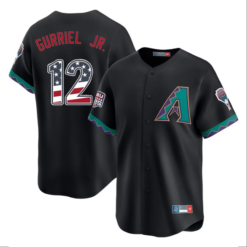 Arizona Diamondbacks #12 Lourdes Gurriel Jr Player Black USA 250 Fourth of July Game Stitched Baseball Jersey