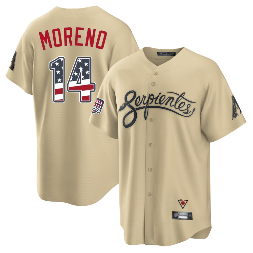 Arizona Diamondbacks #14 Gabriel Moreno Tan USA 250 Fourth of July Stitched Baseball Jersey