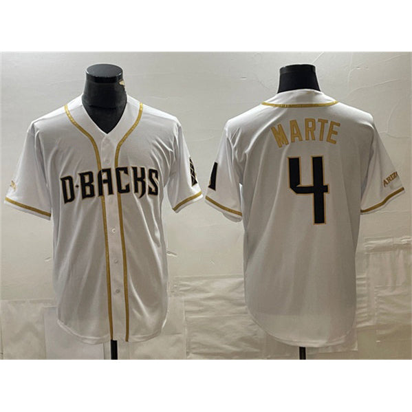 Arizona Diamondbacks #4 Ketel Marte White Gold Cool Base Stitched Baseball Jersey