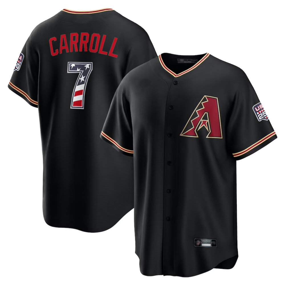 Arizona Diamondbacks #7 Corbin Carroll Black USA 250 Fourth of July Stitched Baseball Jersey