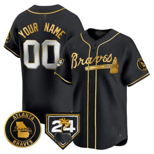 Atlanta Braves 2024 Spring Training Patch Vapor Premier Limited Custom Jersey â€?Black Gold Baseball Jersey