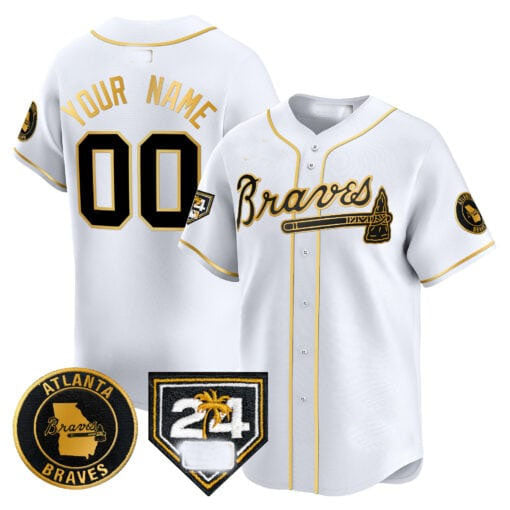 Atlanta Braves 2024 Spring Training Patch Vapor Premier Limited Custom Jersey â€?White Gold Baseball Jersey