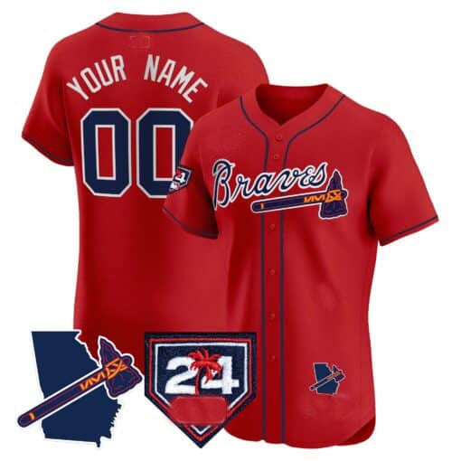 Atlanta Braves 2024 Spring Training & Georgia Patch Vapor Premier Elite Custom Jersey â€?Red Baseball Jersey