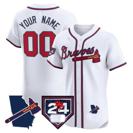Atlanta Braves 2024 Spring Training & Georgia Patch Vapor Premier Elite Custom Jersey â€?White Baseball Jersey