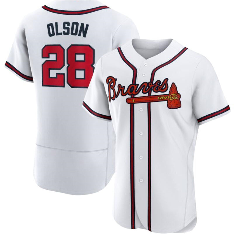 Atlanta Braves #28 Matt Olson White Flex Baseball Jersey