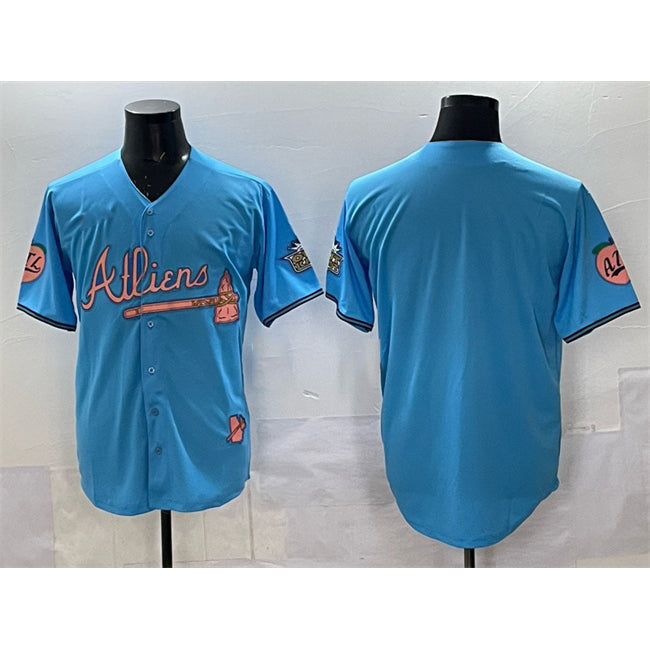 Atlanta Braves Blank Blue 2024 Atliens & Peach With Outkast Patch Vapor Limited Stitched Baseball Jersey