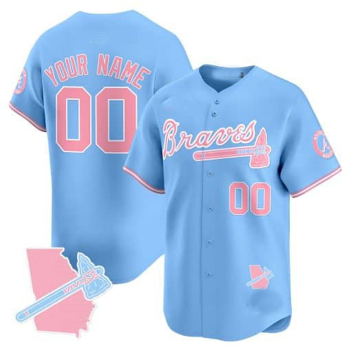 Atlanta Braves Bubblegum Pink Vapor Premier Limited Custom Jersey â€?Blue Baseball Jersey