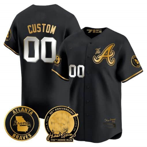 Atlanta Braves Hank Aaron 715th Home Run Patch Vapor Premier Limited Custom Jersey V2 â€?All Stitched-Black Baseball Jersey