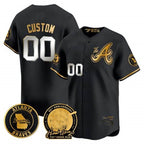 Atlanta Braves Hank Aaron 715th Home Run Patch Vapor Premier Limited Custom Jersey V2 â€?All Stitched-Black Baseball Jersey