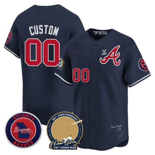 Atlanta Braves Hank Aaron 715th Home Run Patch Vapor Premier Limited Custom Jersey V2 â€?Navy Baseball Jersey