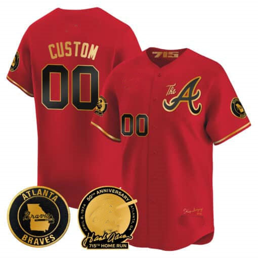 Atlanta Braves Hank Aaron 715th Home Run Patch Vapor Premier Limited Custom Jersey V2 â€?Red Glod Baseball Jersey