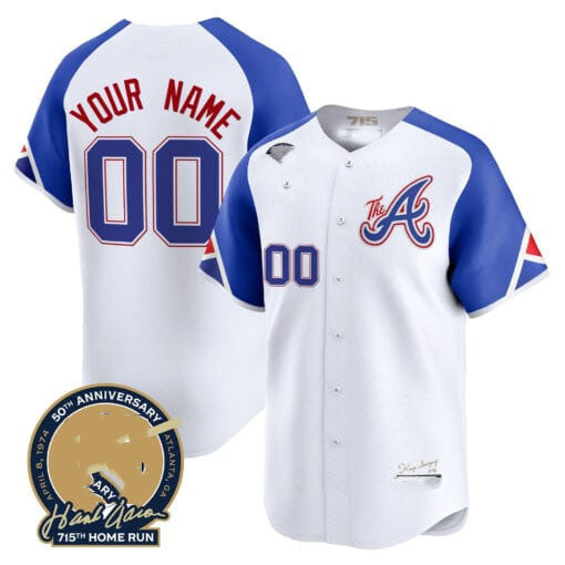 Atlanta Braves Hank Aaron 715th Home Run Patch Vapor Premier Limited Custom Jersey V2 â€?White Baseball Jersey